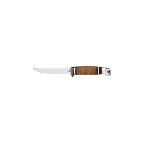 Small Hunter Knife, Leather Sheath & Handle, 3-1/8-In. Stainless Steel Clip Blade Brown