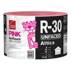Owens Corning Eco Touch 15 in. W X 25 ft. L 30 Unfaced Fiberglass Insulation Roll 31.25 sq ft Owens Corning Eco Touch 15 in. W X 25 ft. L 30 Unfaced Fiberglass Insulation Roll 31.25 sq ft