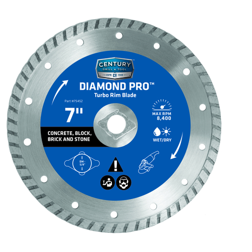 Century Drill & Tool 75452 Turbo Rim Saw Blade Diamond Pro 7" D X 5/8" S Diamond