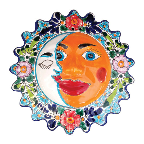 Wall Hanging Talavera Multi-color Ceramic 14" H Sun and Moon Hand painted glaze - pack of 4