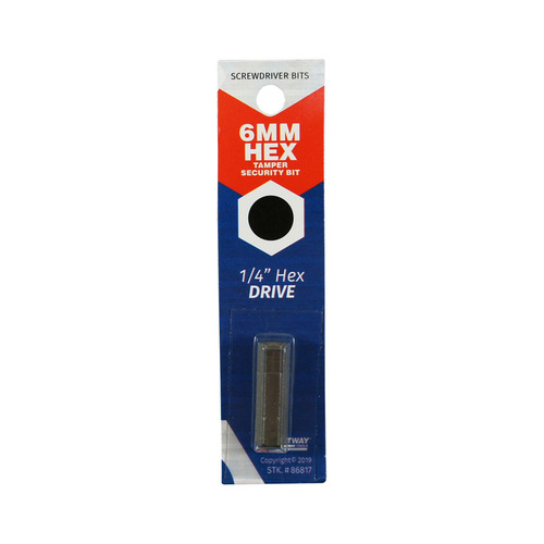 Tamper-Proof Security Bit Hex 6 mm X 1" L Carbon Steel