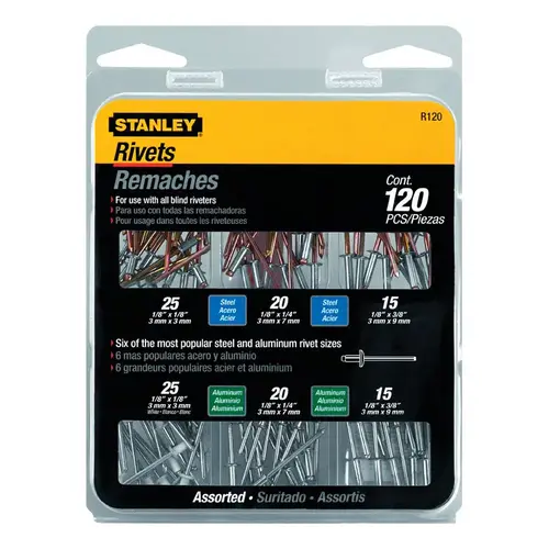 Stanley R120 Rivet Set 1/8" D Aluminum/Steel Blind Silver Silver
