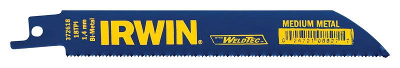 Irwin 372618P5 Reciprocating Saw Blade, 3/4 in W, 6 in L, 18 TPI, Cobalt/Steel Cutting Edge Blue - pack of 5