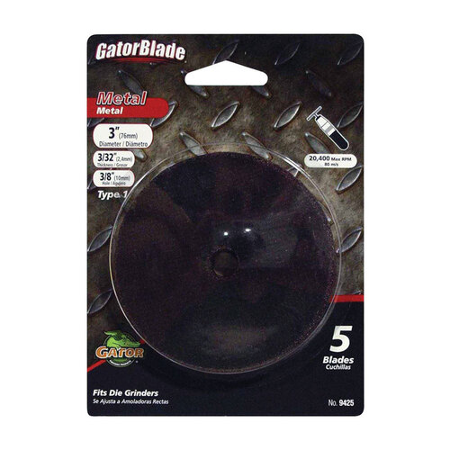 GatorBlade 9425 Cut-Off Wheel, 3 in Dia, 3/32 in Thick, 3/8 in Arbor - pack of 5