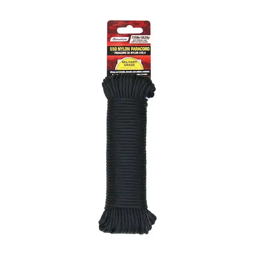 Paracord 5/32" D X 100 ft. L Black Braided Nylon Black