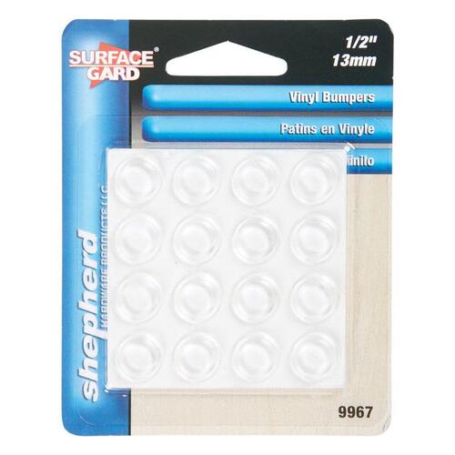 Surface Guard Bumper Pad, 1/2 in, Round, Vinyl, Clear - pack of 16