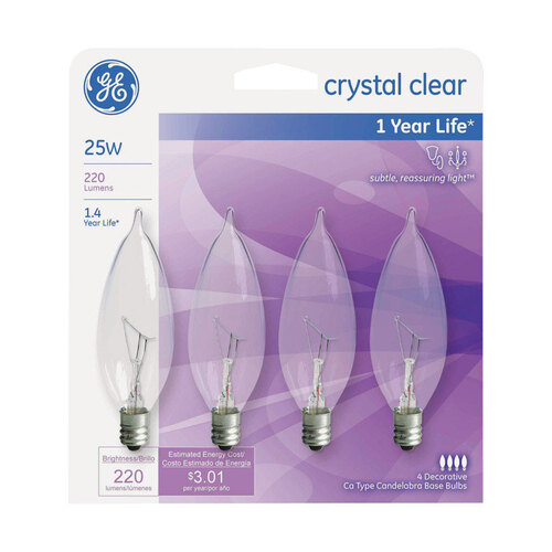GE 76234 Incandescent Bulb 25 W CA10 Decorative E12 (Candelabra) Soft