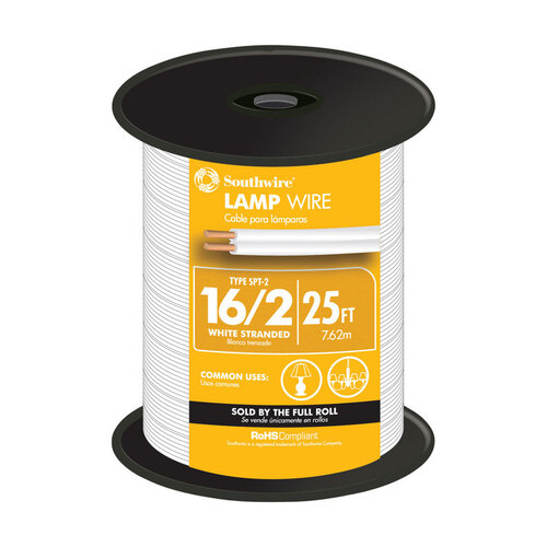 Lamp Cord 16/2 300 V 25 ft. L White