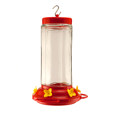 Nectar Feeder Hummingbird 30 oz Glass/Plastic Nectar 6 ports Clear/Red