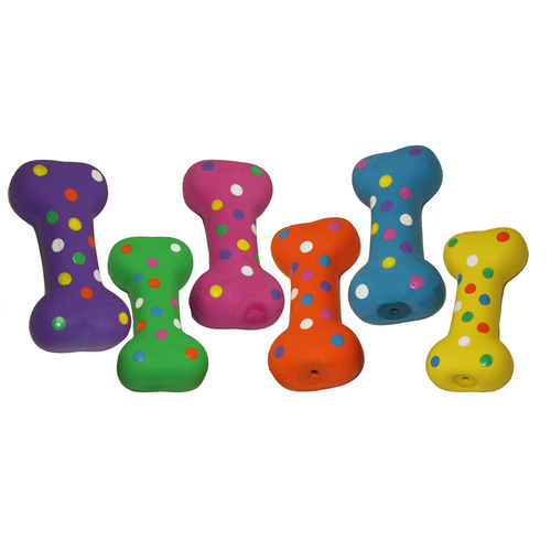 Multipet 61024 Dog Toy Squeakables Assorted Polka Dot Bones Latex Small Assorted