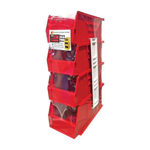 Quantum Storage RQUS230RD Stack and Hang Bin 5-1/2" W X 11" H Polypropylene 4 pk Red Red