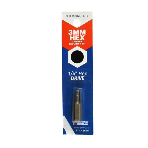 Tamper-Proof Security Bit Hex 3 mm X 1" L Carbon Steel