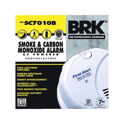 BRK SC7010B Smoke and Carbon Monoxide Detector Hard-Wired w/Battery Back-up Electrochemical/Photoelectric