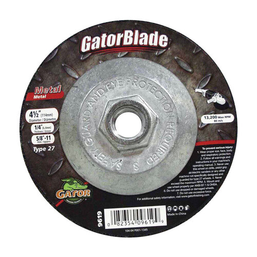 GatorBlade 9619 Cut-Off Wheel, 4-1/2 in Dia, 1/4 in Thick, 5/8-11 in Arbor, 24 Grit, Silicone Carbide Abrasive