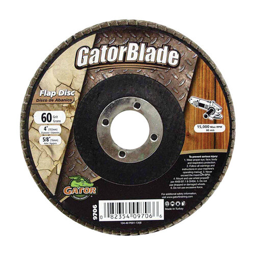 Flap Disc, 4 in Dia, 5/8 in Arbor, 60 Grit, Zirconium Oxide Abrasive