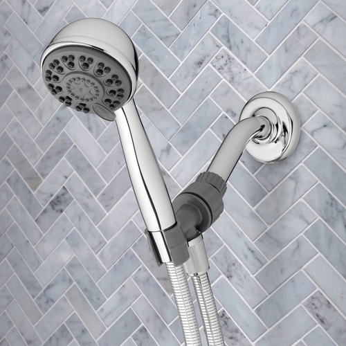 ETC-443E Handheld Shower Head, 1.8 gpm, 1/2 in Connection, 4-Spray Function, Plastic, Chrome, 3 in Dia, 3 in L