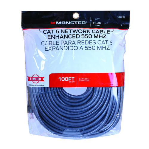 Monster 140537-00 Networking Cable Just Hook It Up 100 ft. L Category 6 Gray