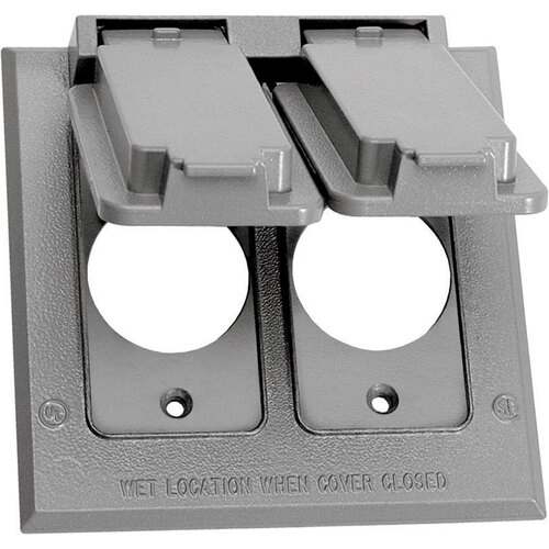 15/20 Amp Receptacle Cover Square Metal 2 gang Wet Locations Gray