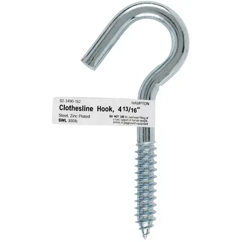 Clothesline Hook Small Zinc-Plated Silver Steel 4.8125" L 300 lb Zinc-Plated - pack of 10