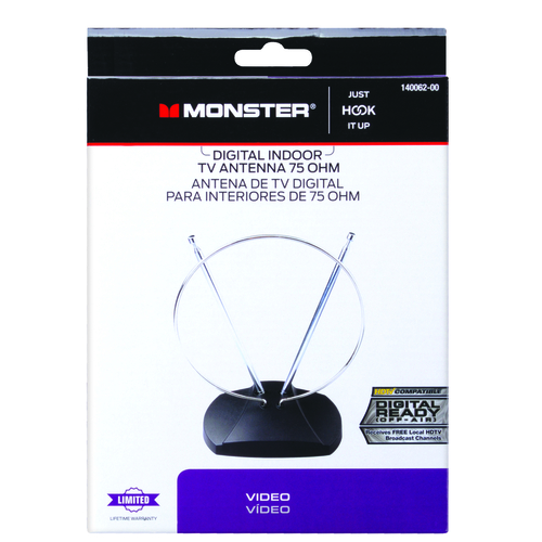 Monster 140062-00 Antenna Just Hook It Up Indoor FM/HDTV/UHF/VHF Black