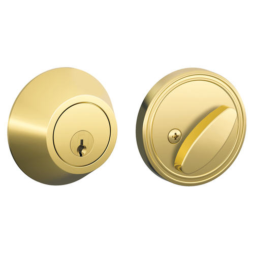 Single Cylinder Deadbolt Vis Pack Bright Brass Finish with C Keyway, Adjustable Latch and Radius Strike