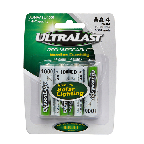 Ultralast ULN4AASL-1000 Solar Rechargeable Battery Ni-Cad AA 1.2 V 1000 Ah ULN4AASL-1000