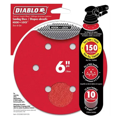 Sanding Disc 6" Ceramic Blend Hook and Lock 150 Grit Very Fine Red