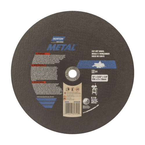 Norton 07660789390 Cut-Off Wheel Metal 10" D X 5/8" Aluminum Oxide