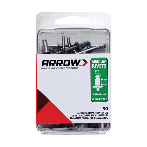 Arrow RMA3/16 Pop Rivet, Medium, 1/4 in L, Aluminum - pack of 15