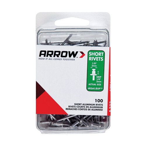 Arrow RSA1/8IP Pop Rivet, Short, 1/8 in L, Aluminum - pack of 100