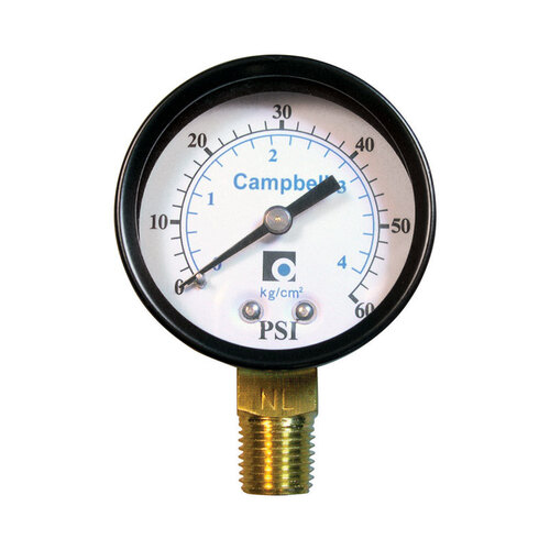 Campbell PG4T-NL Pressure Gauge 2" Brass 60 psi