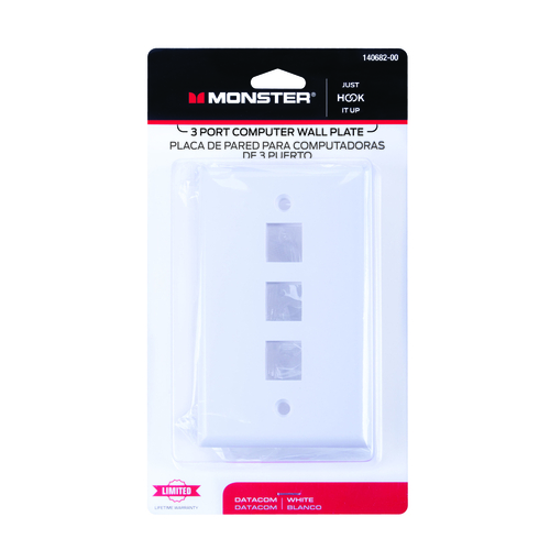 Monster 140682-00 Wall Plate Just Hook It Up White 3 gang Plastic Keystone White