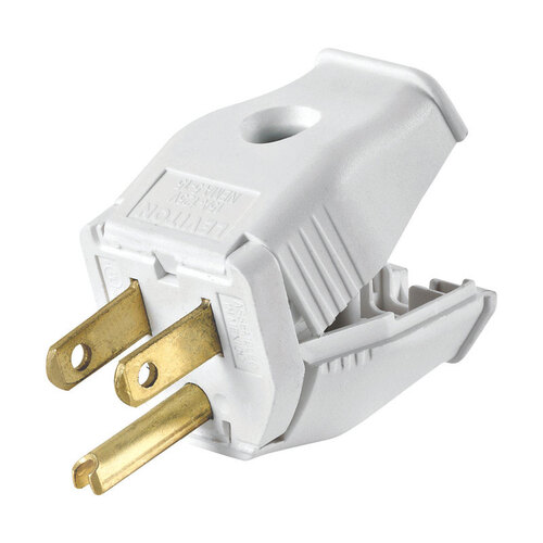 Leviton 3W101-0WH Plug Commercial and Residential Thermoplastic Straight Blade 5-15P 18-12 AWG 2 Pole 3 Wire White