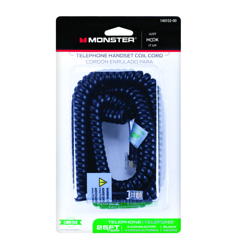 Telephone Handset Coil Cord Just Hook It Up 25 ft. L Black Black