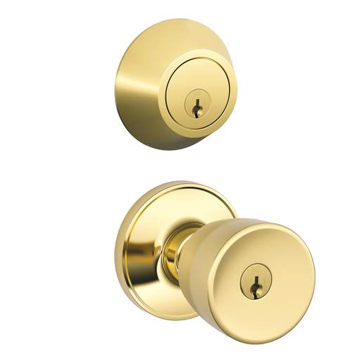 Knob and Single Cylinder Deadbolt Byron Bright Brass 1-3/4" Bright Brass