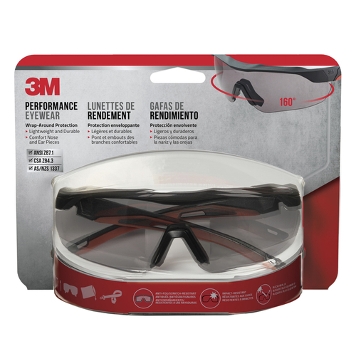 Safety Glasses, Anti-Fog, Anti-Scratch Lens, Wraparound Frame, Black/Red Frame