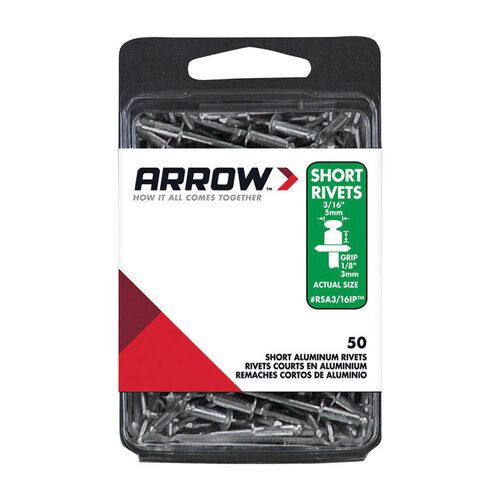 Arrow RSA3/16IP Rivets 3/16" D X 1/8" Aluminum Short Silver Silver Gray