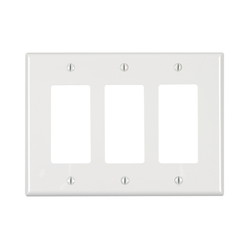 Wall Plate White 3 gang Thermoplastic Nylon Decora/GFCI White