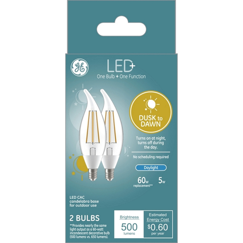 GE 93121491 LED Dusk to Dawn Bulb LED+ CAC E12 (Candelabra) Daylight 60