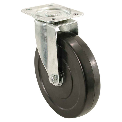 Swivel Caster, 5 in Dia Wheel, 1-1/4 in W Wheel, Rubber Wheel, 200 lb Black/Silver