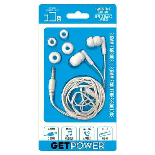 GetPower GP-35MM-WHI Earbud w/Microphone  White