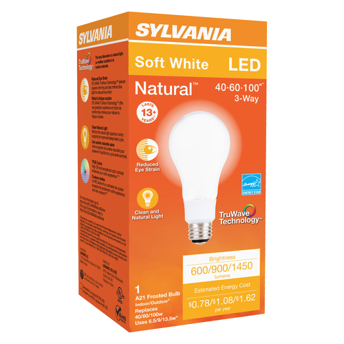 Natural LED Bulb, 3-Way, A21 Lamp, 100 W Equivalent, E26 Lamp Base, Dimmable, Frosted, Soft White Light
