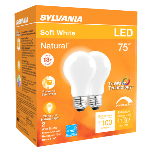 Sylvania 3005221 LED Bulb Natural A19 E26 (Medium) Soft White 75 W Frosted
