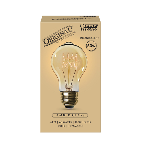 Feit Electric 60AT19-XCP6 Incandescent Bulb The Original 60 W A19 Vintage E26 (Medium) Soft White Clear - pack of 6