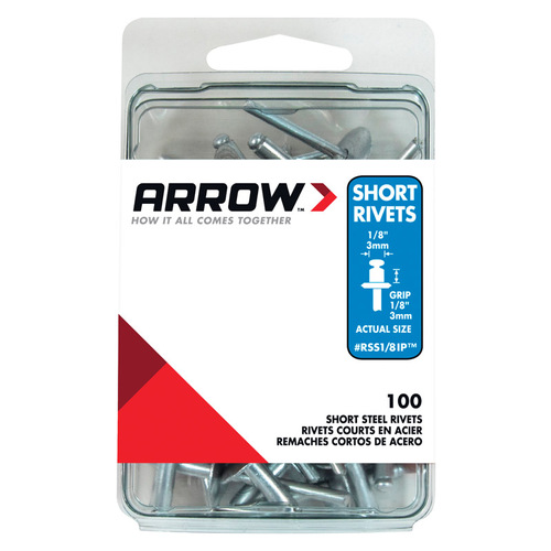 ARROW FASTENER RSS1/8IP RIVET SHORT STEEL 1/8X1/8IN Silver - pack of 100