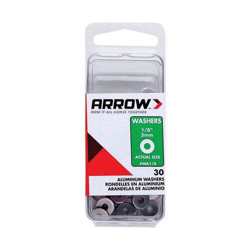 Arrow WA1/8 Washer, 1/8 in ID, Aluminum Silver - pack of 30