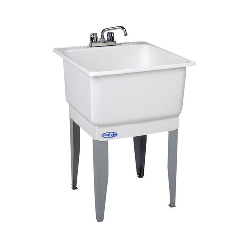 ELM 14CP UTILATUB Series Laundry Tub Combo Kit, 20 gal Capacity, 33 in OAH, Polypropylene, White, Floor Mounting