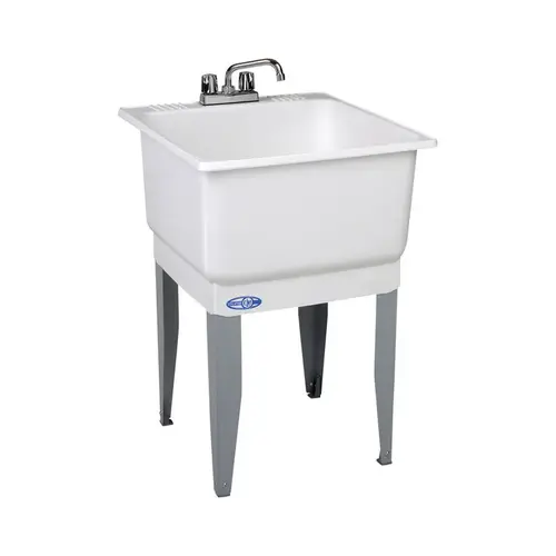 ELM 14CP UTILATUB Series Laundry Tub Combo Kit, 20 gal Capacity, 33 in OAH, Polypropylene, White, Floor Mounting