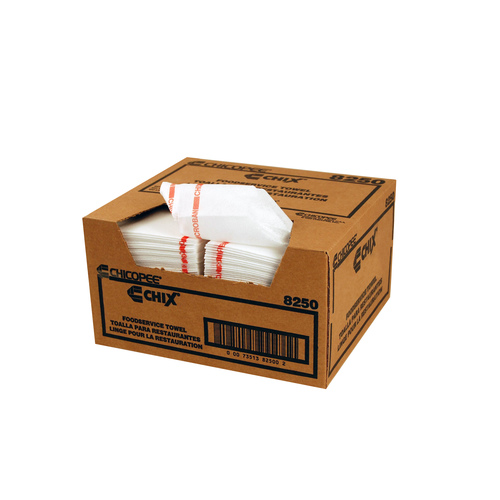 CHICOPEE 8250 Chix Foodservice Towel Medium Duty White w/ Red stripe 13x21Chix Towels with Microban Chix Foodservice Towel