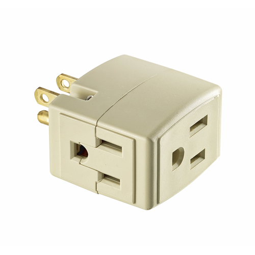 Leviton C230069200I Cube Adapter Grounded 3 outlets Ivory